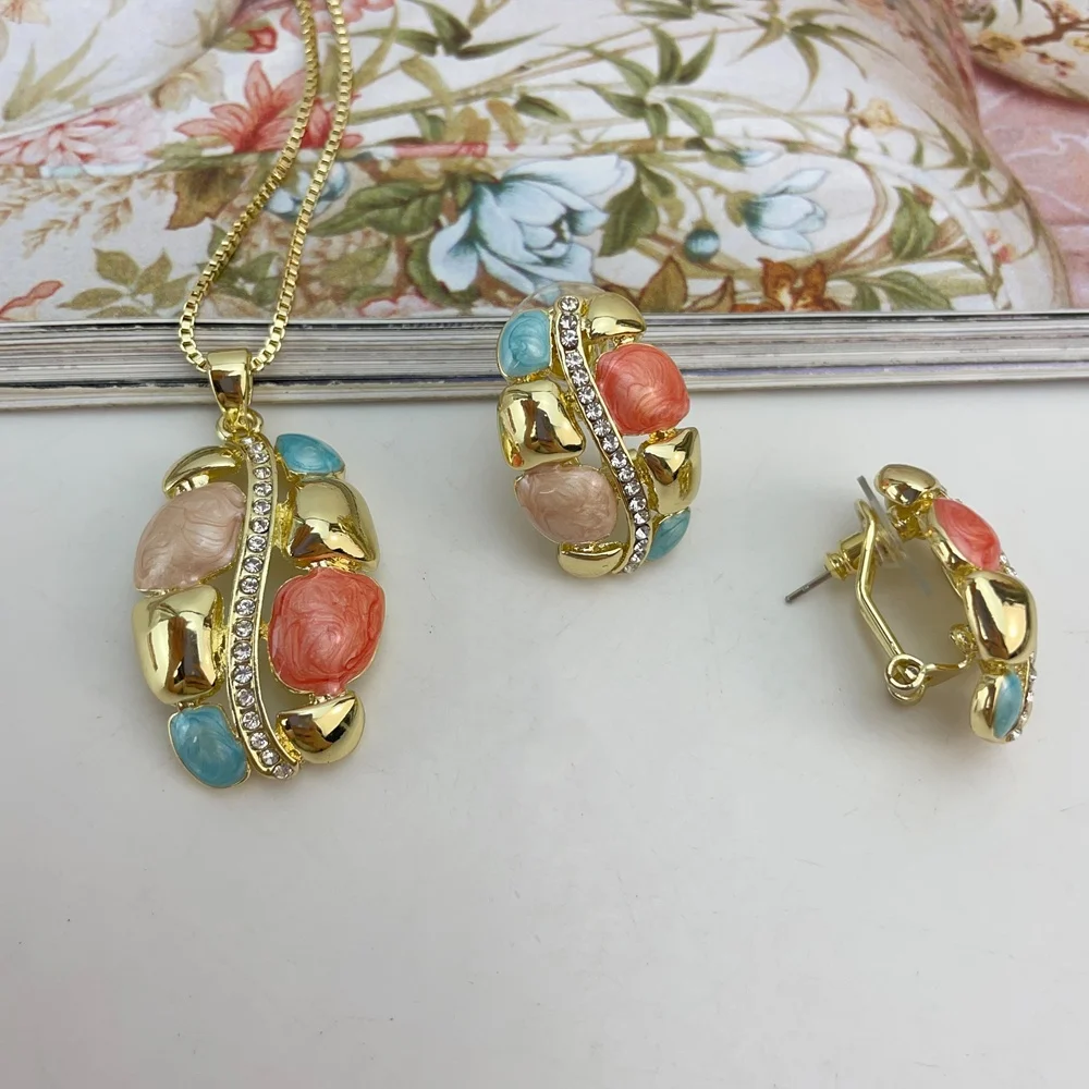 

Последние золотые красочные серьги-подвески с камнем, Дубай, роскошный модный комплект ювелирных изделий для женщин и женщин, комплект серег KY25173