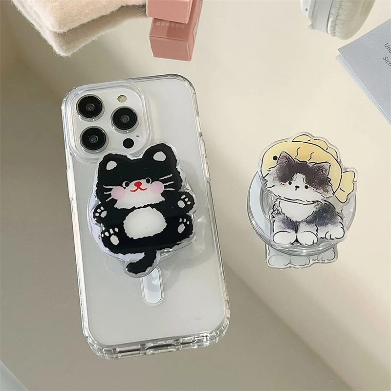 

Милый мультяшный держатель для телефона в виде рыбки-кошки, магнитный, Magsafe Griptok, подставка-держатель для iPhone, iPad, Smart Tok, в корейском стиле