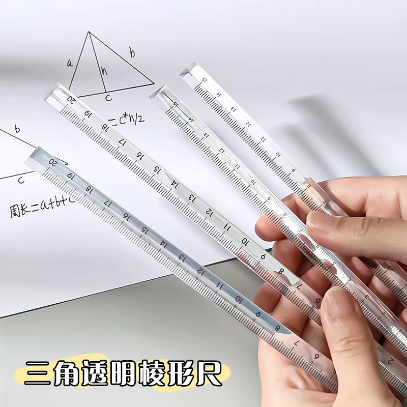 Regla triangular transparente Simple, regla de medición de dibujo para estudiantes, regla de oficina de examen