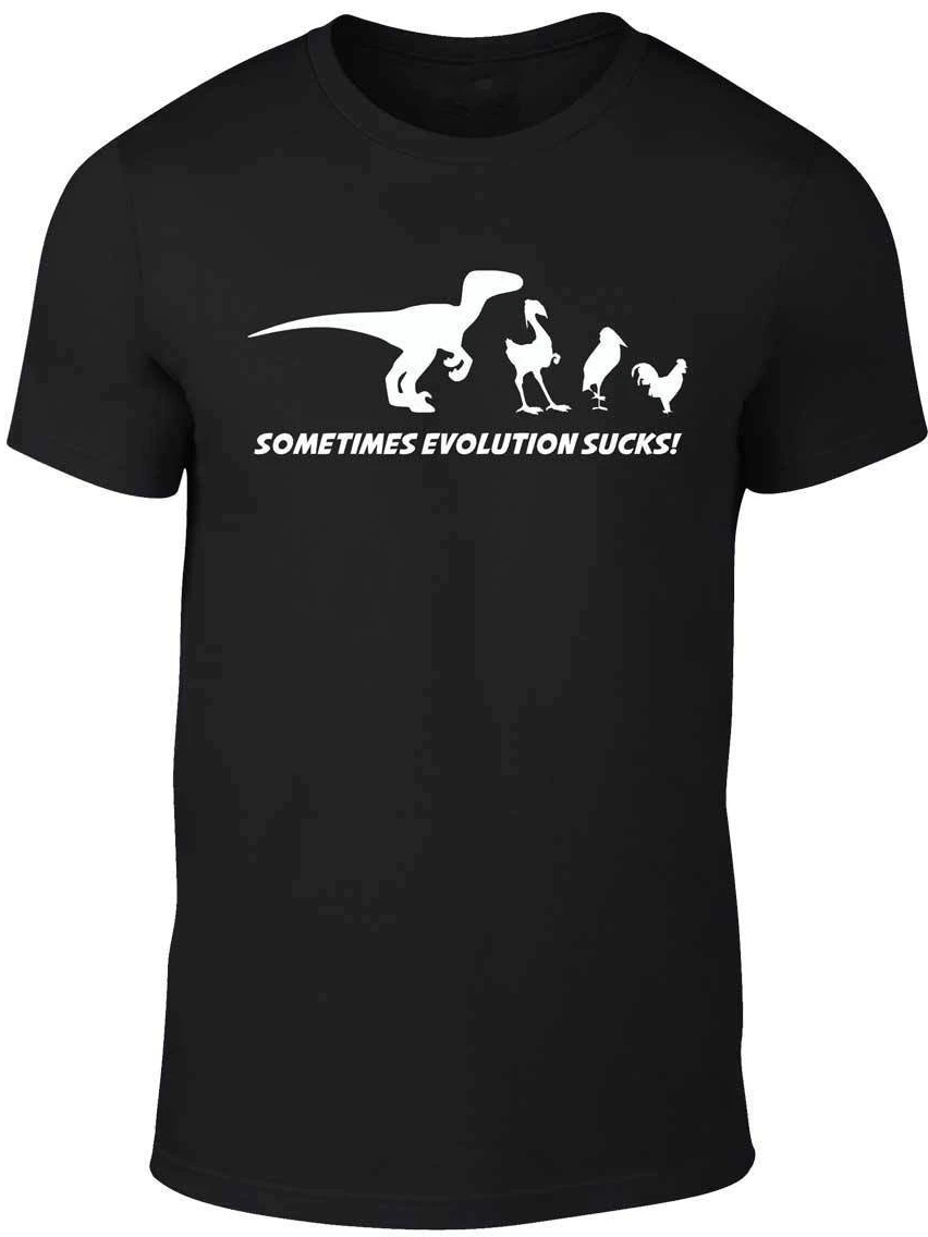 Funny Chicken Evolved From Tyrannosaurus Rex. Darwin Evolution Retro T-Shirt Short Sleeve Casual 100% Cotton O-Neck Mens T-shirt