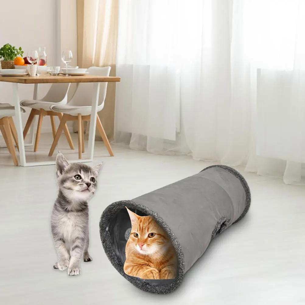 

Cat Nest Tunnel Toy Suede Fabric Play Area Cat Bed Comfortable House for Small Pets Kittens Grey