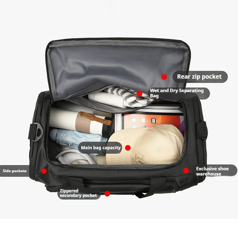 Tas Travel Gym, Tas Latihan Olahraga Pemisahan Basah Kering Kapasitas Besar, Ransel Perjalanan Bisnis Multifungsi