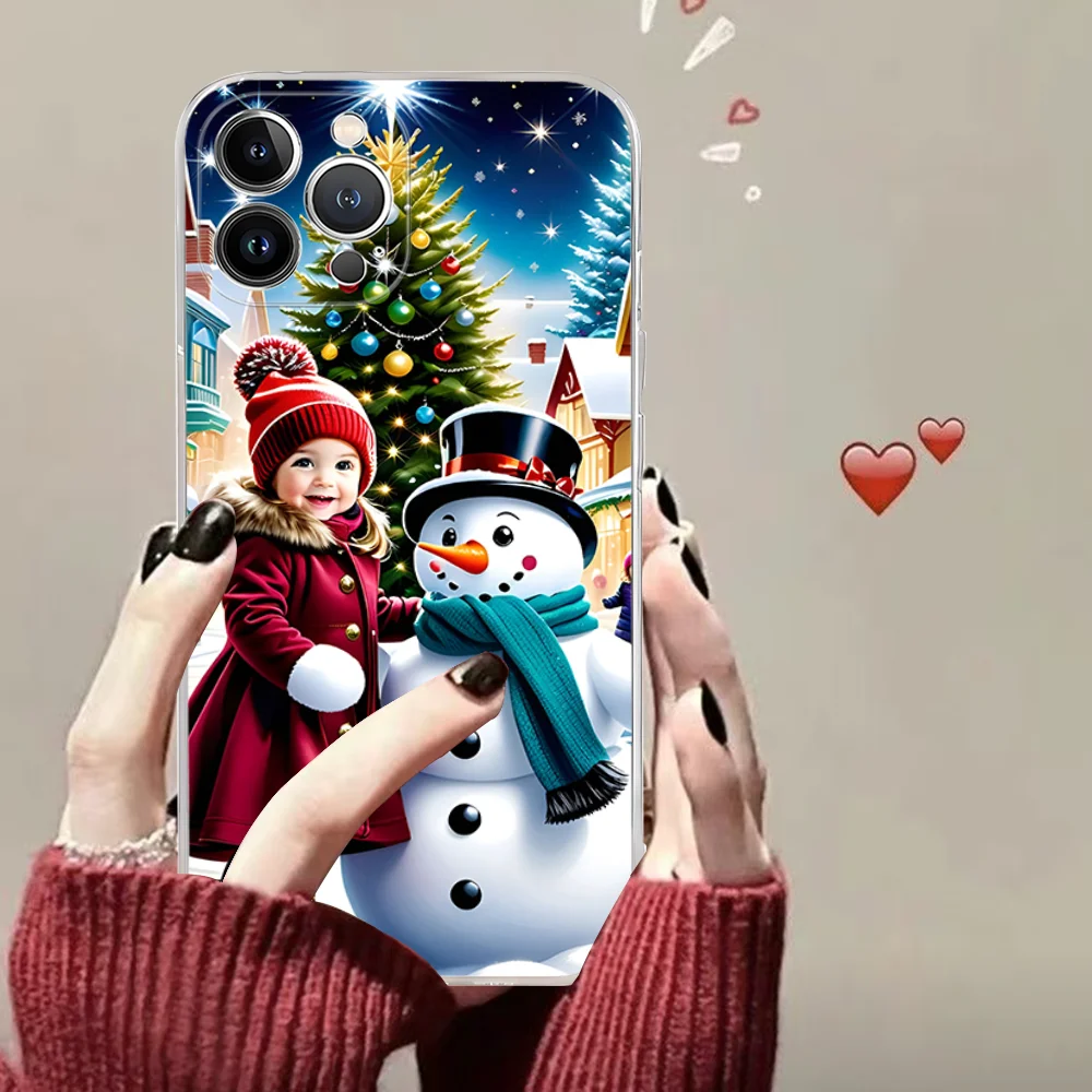 Cartoon Christmas Elk Snowman Phone Case Silicone Soft for iphone 15 14 13 12 11 Pro Mini XS MAX 8 7 6 Plus X XS XR Cover