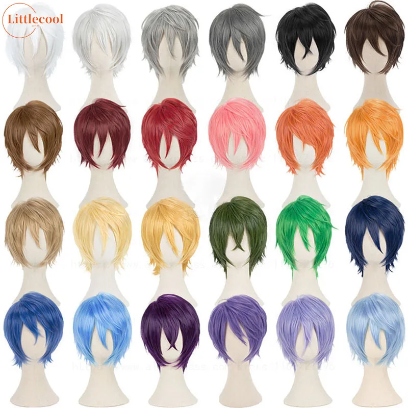Colors Short Straight Cosplay Wig Layered Shaggy Fluffy Red Pink Brown Green Blue Heat Resistant Synthetic Hair Party Anime Wigs