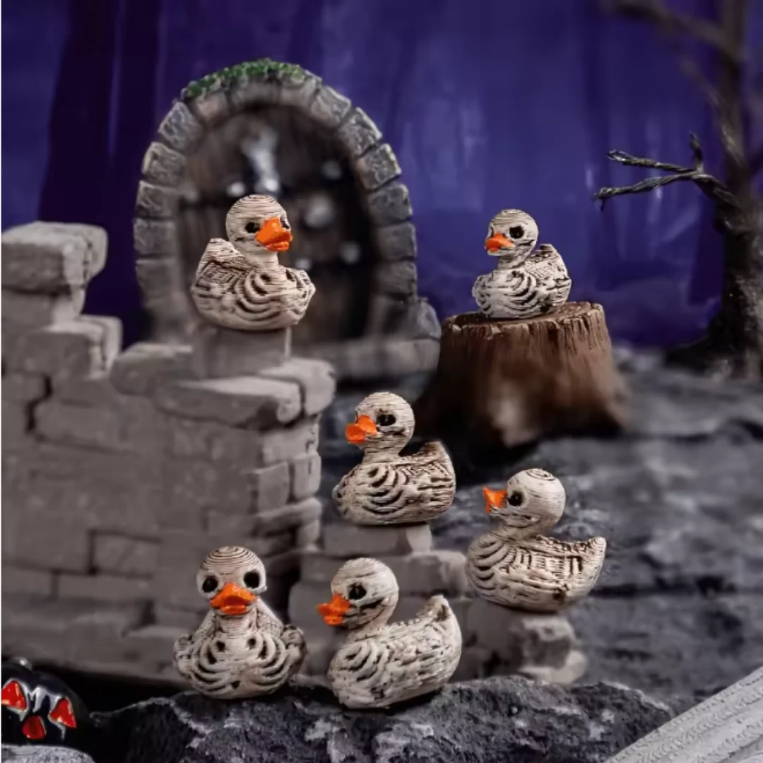 Obrázek 4: 10/30-pack 0.6in gotický roztomilá lebka kachny - pryskyřice figurky pro halloween, gotický domácí, úřad, večírek - namyšlený psací stůl dekorace