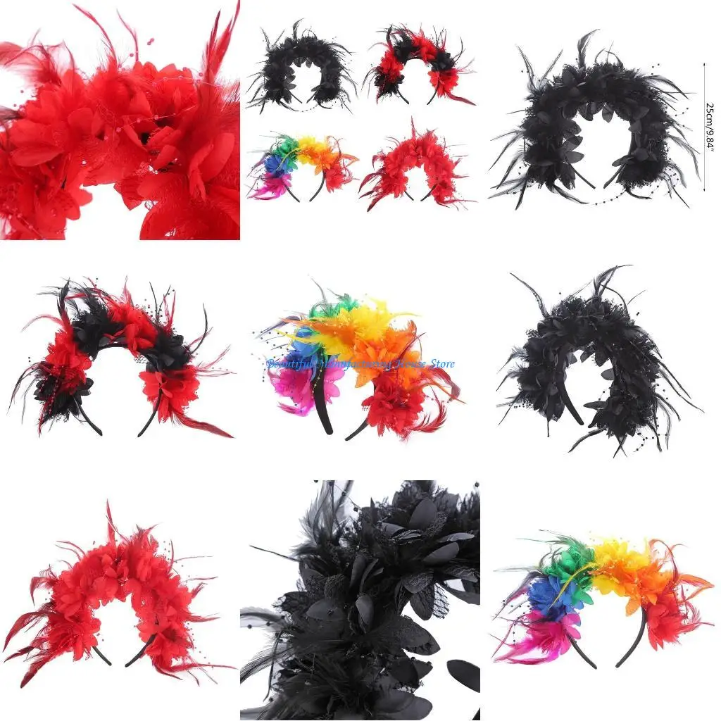 

E56A Simulated Flower Headband for Women Halloween Thin Hair Hoop Wedding Hair Decors