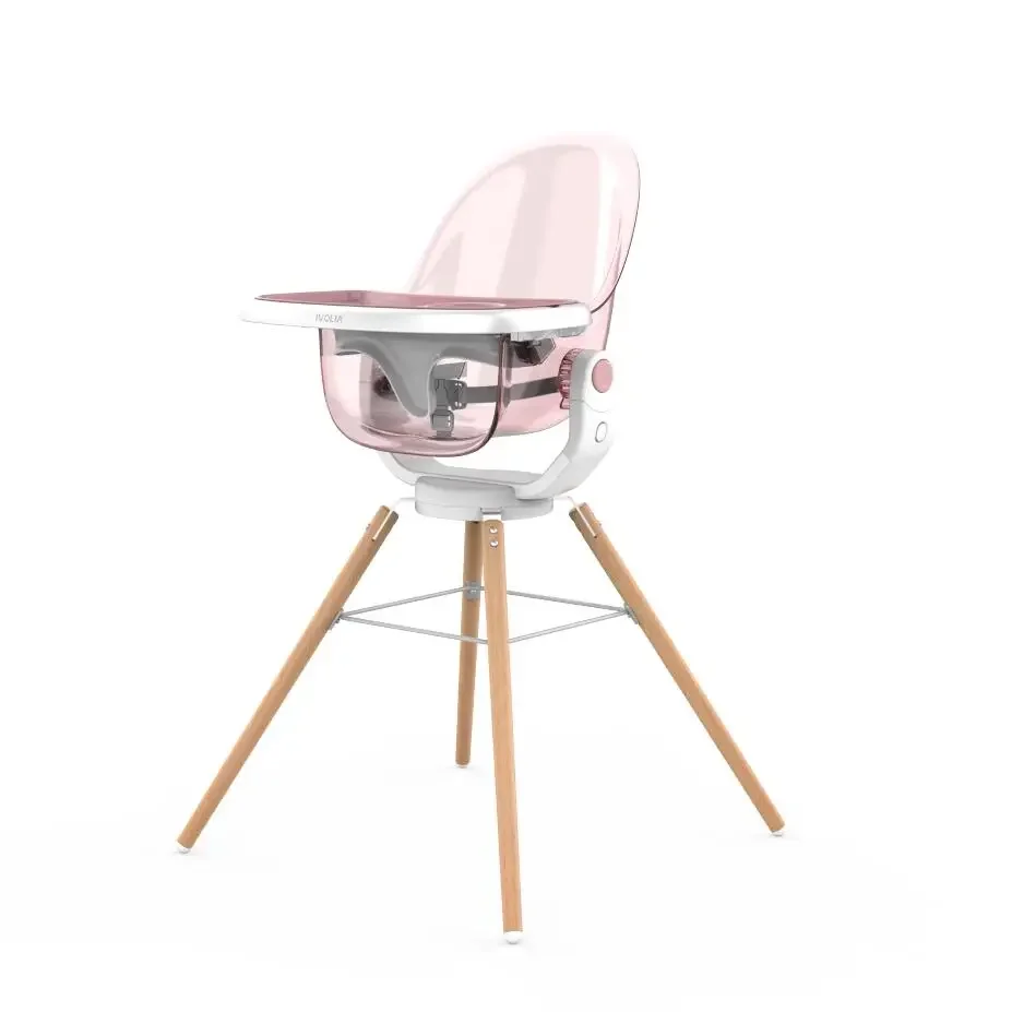 Multi-functional wooden legs baby high chair PC clear seat kids chair rotatable baby feeding chair