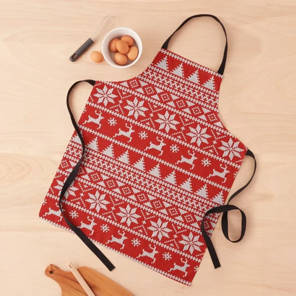 Fair Isle Christmas Apron Kitchen New 2022 Year Women's Home Clothes Household Items Useful Apron