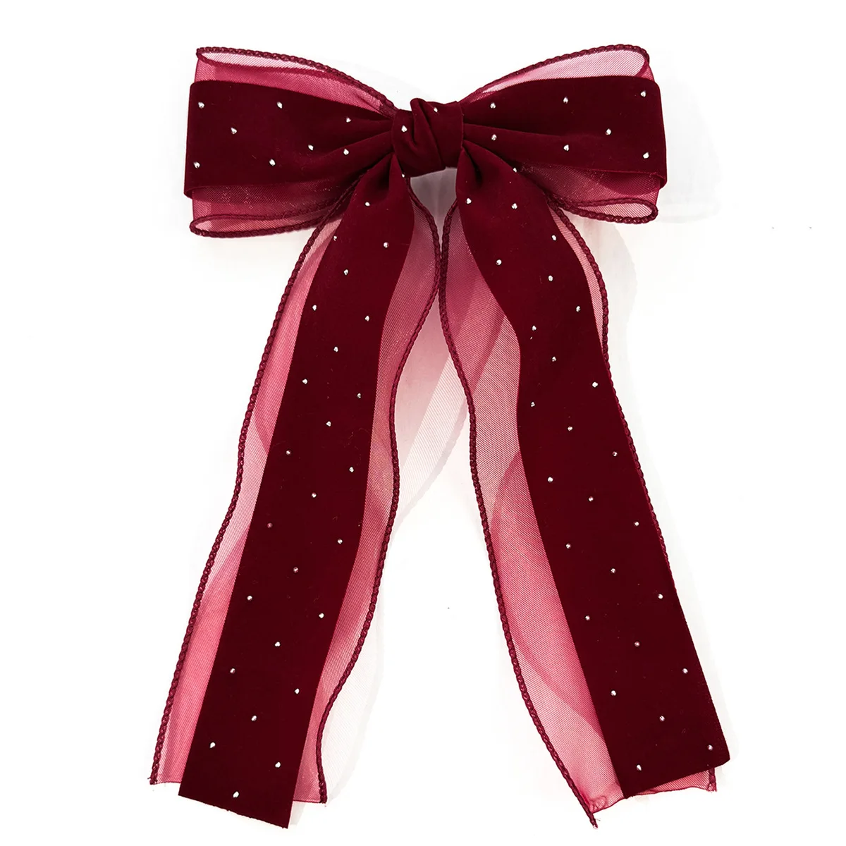 24pc Polk Dot Long Tassel Bow Hair Clips for Women And Girls Organza Velvet Bow Barrettes with Long Tails Kid Headwear Hairgrips