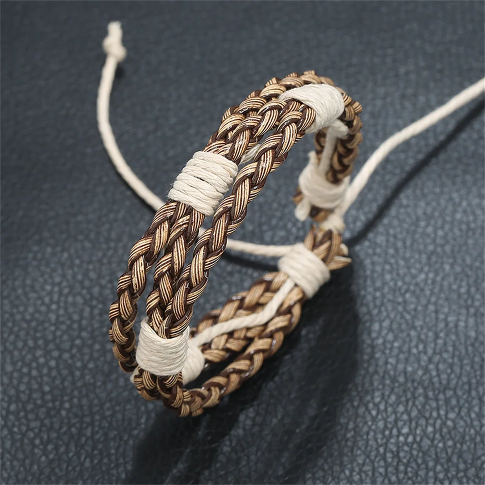 Vintage Woven Cotton Linen Bracelet For Men Simple Adjustable Brown Men Bracelet Fashion Men Wristband Jewelry Gift