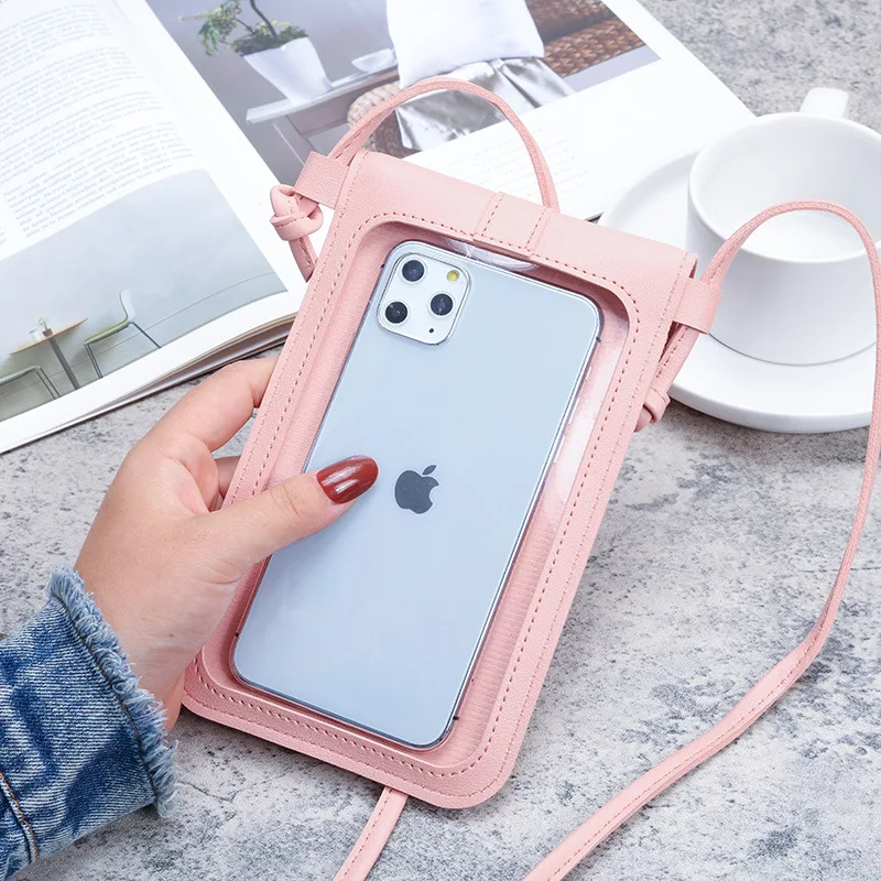 Women's Fashionable Lock-Button Messenger Bag Pu Leather Touch Screen Phone Wallet Vintage Style Student Buckle Small Coin Purse