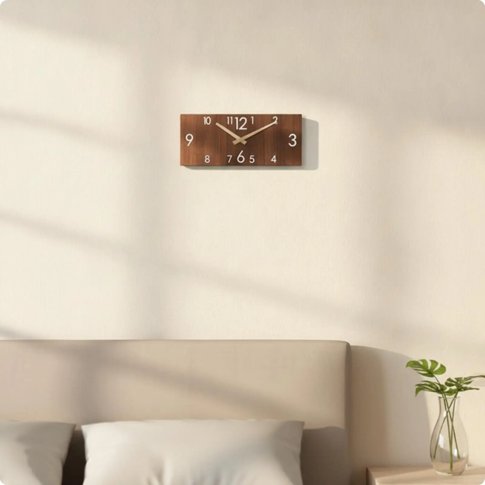 Rectangular Wood Wall Clock Noiseless Movement Acrylic Cover Paper Dial for Home Workspace Public Waiting Spot