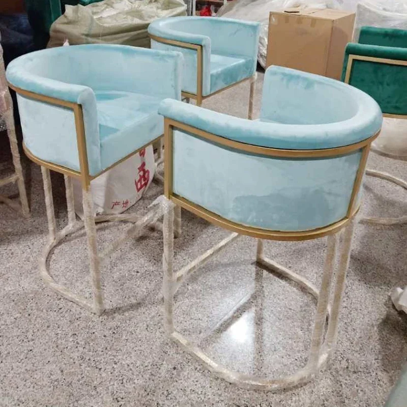 Cadeira de bar leve moderna para sala de estar, ferro dourado, encosto de pés altos, cadeira de sofá, casa minimalista, rosa, preto, moda