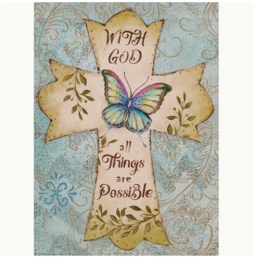 Religious Garden Flag w/Cross & With God all Things are Possible 12x18