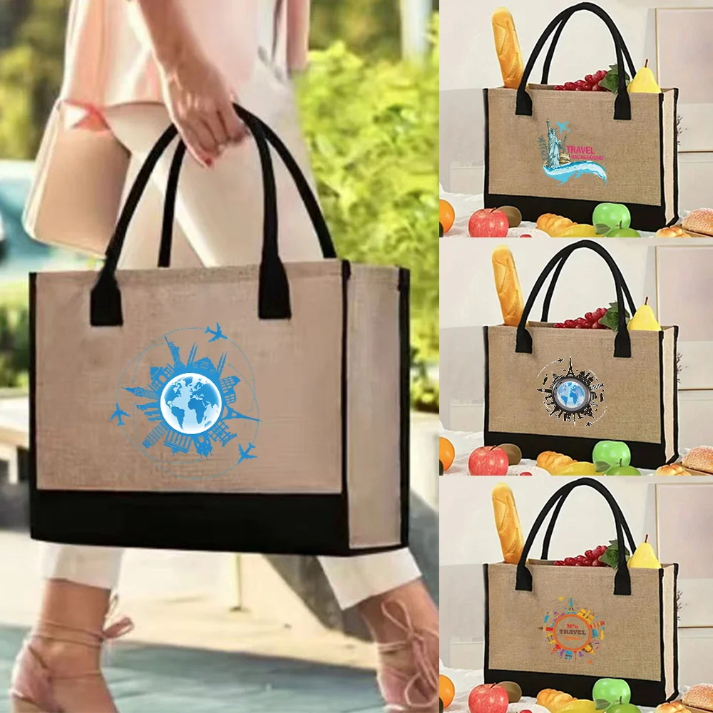 Jute Shopper Bag Portable Imitation Sacks Handbag Reusable Large Capacity Shopping Bags Star Series Daily Commuting Bag