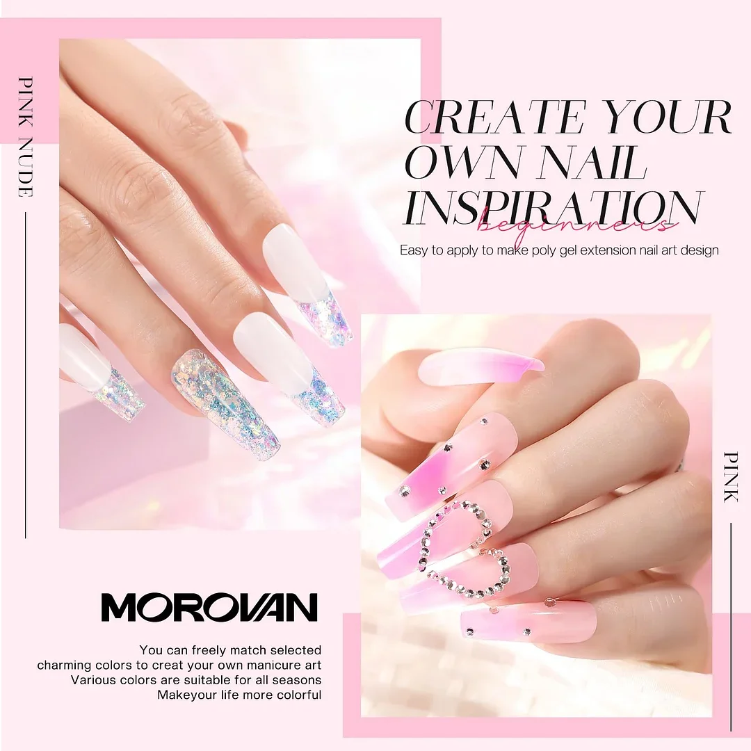 XR Nail Gel Set - 8 Couleurs Rose, Gel d'Extension d'Ongles Professionnel XR, Packs pour Débutants pour Extension d'Ongles, Art DIY