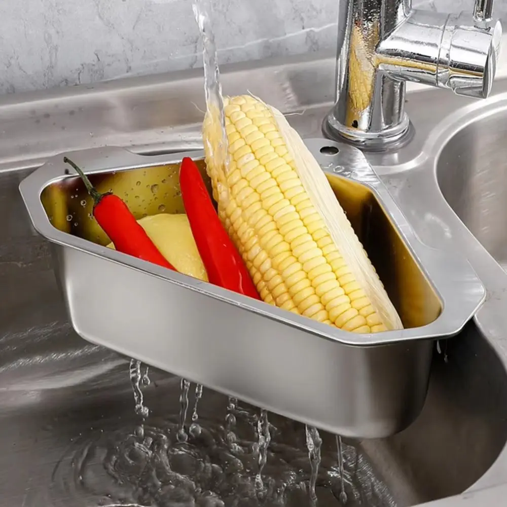 

Stainless Steel Material Stainless Steel Sink Drain Basket Triangle Shape Space-Saving Triangular Sink Filter Drainage Function