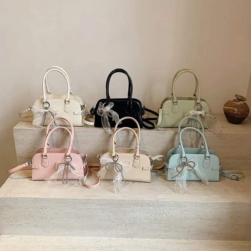 

​2025 Luxe Boston Crossbody Bag - Pebbled Leather Shoulder Tote, Textured Bow Accent & Anti-Theft Compartment for Daily Chic
