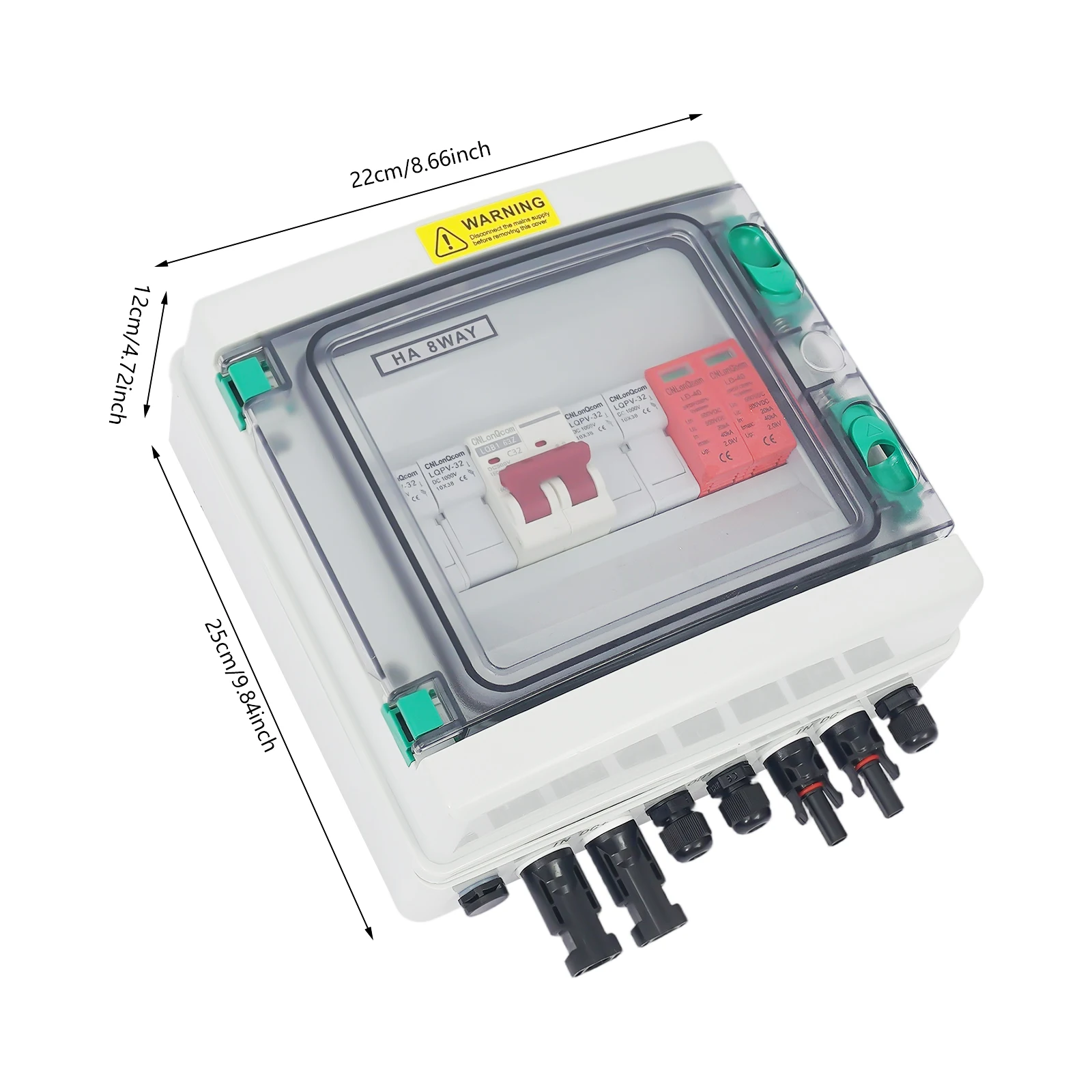 Solar Box 2 String 32 Amp IP65 Waterproof Box DC 500V 32A Circuit Breakers, Solar Combiner Box for Solar Panels, UPS Batteries