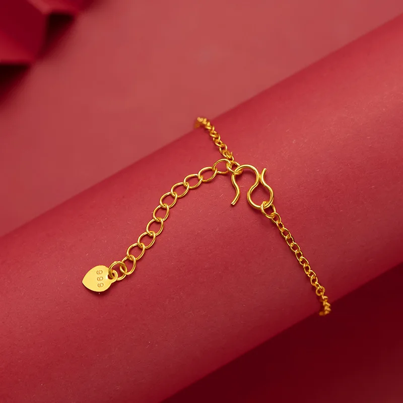 9999 Real Gold 24K Japanese and Korean fashion women's love four-leaf clover bracelet Korean version of small fresh gold jewelry