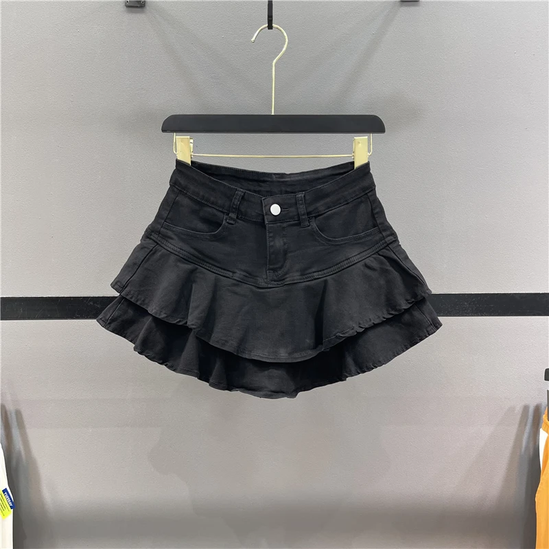 

Puffy Tulle Short Denim Skirt Women's High Waist A-Line Cake Skirt Spring 2026 Floral Lace Hemline Slimming Half-length Skirt