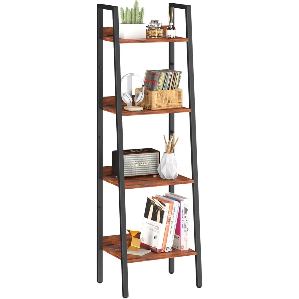 

Ladder Shelf, 4 Tier Tall Ladder Bookshelf Corner Shelf, Industrial Book Shelf Ladder Bookcase Narrow, Standing Storage Shelves