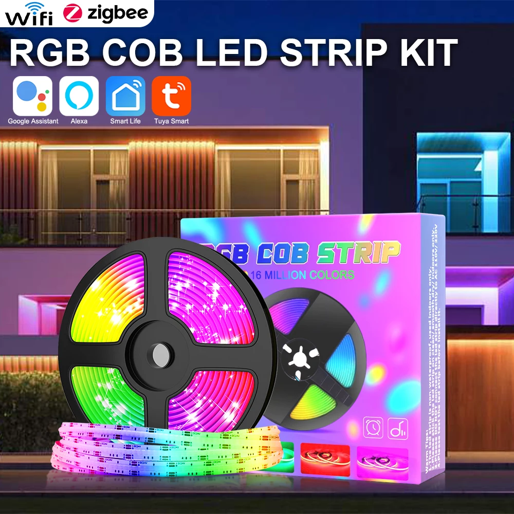 RGB COB LED Strips voice control Lights House Decoration Lighting Dimmable Flexible Tuya Alexa Bluetooth Wifi Zigbee Smart Home