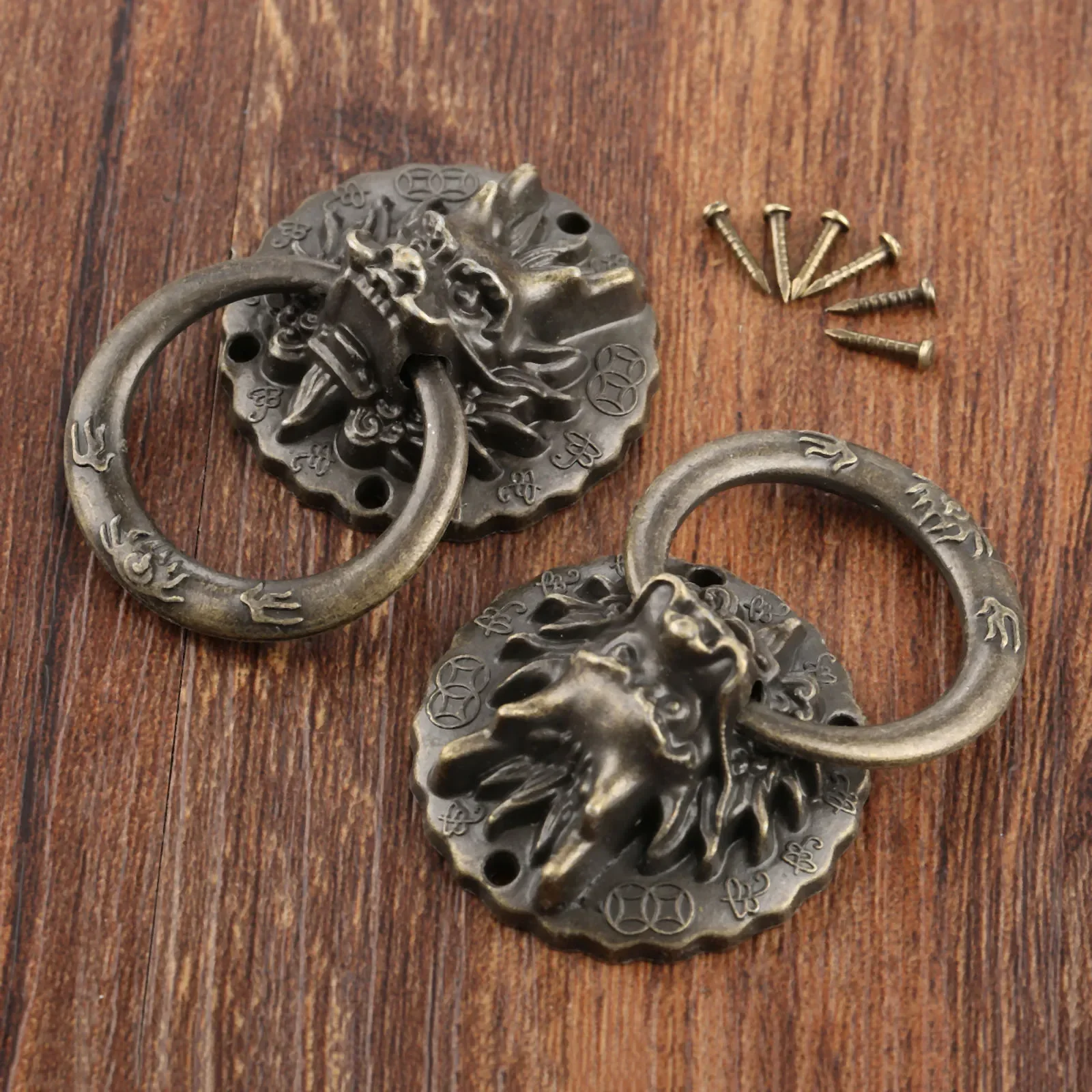 2Pcs Vintage Drachen Kopf Möbel Tür Pull Griff Schrank Kommode Schublade Knöpfe Ring Griff Möbel Hareware 32*47mm