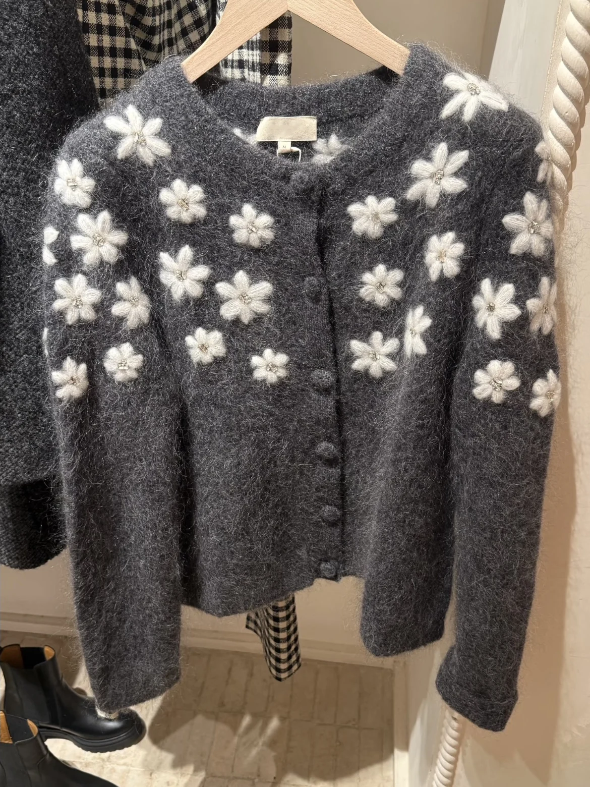 

Gray Flower Embroidery Sequin Heart Knitted Sweater Women's Long Sleeve Open Cardigan Style Cashmere Knitted Top by HEIDD