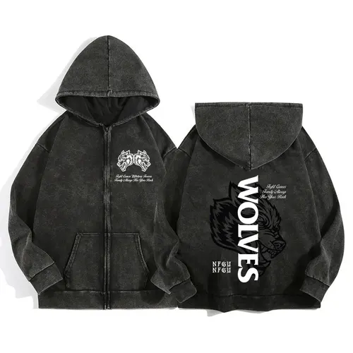 Imagen 1 del producto Darc Wolves-sudaderas deportivas con cremallera para hombre y mujer, chaqueta gótica Harajuku con estampado de algodón, sudaderas con capucha, Jersey informal de Manga