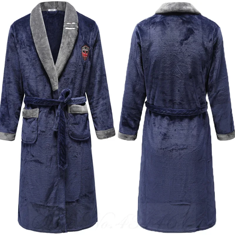 Thicken Warm Men Robe Sleepwear PLUS SIZE Coral Fleece Nightwear Lingerie Lounge Wear Loose Flannel Home Clothes Bathrobe Gown