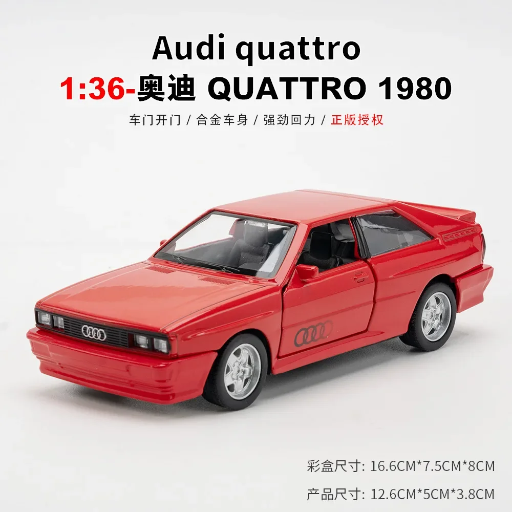 Audi Quattro Diecast Vintage Car para Crianças, 1:36, Modelo de Liga Metálica, Alta Simulação, Coleção de Brinquedos, Presentes, F594