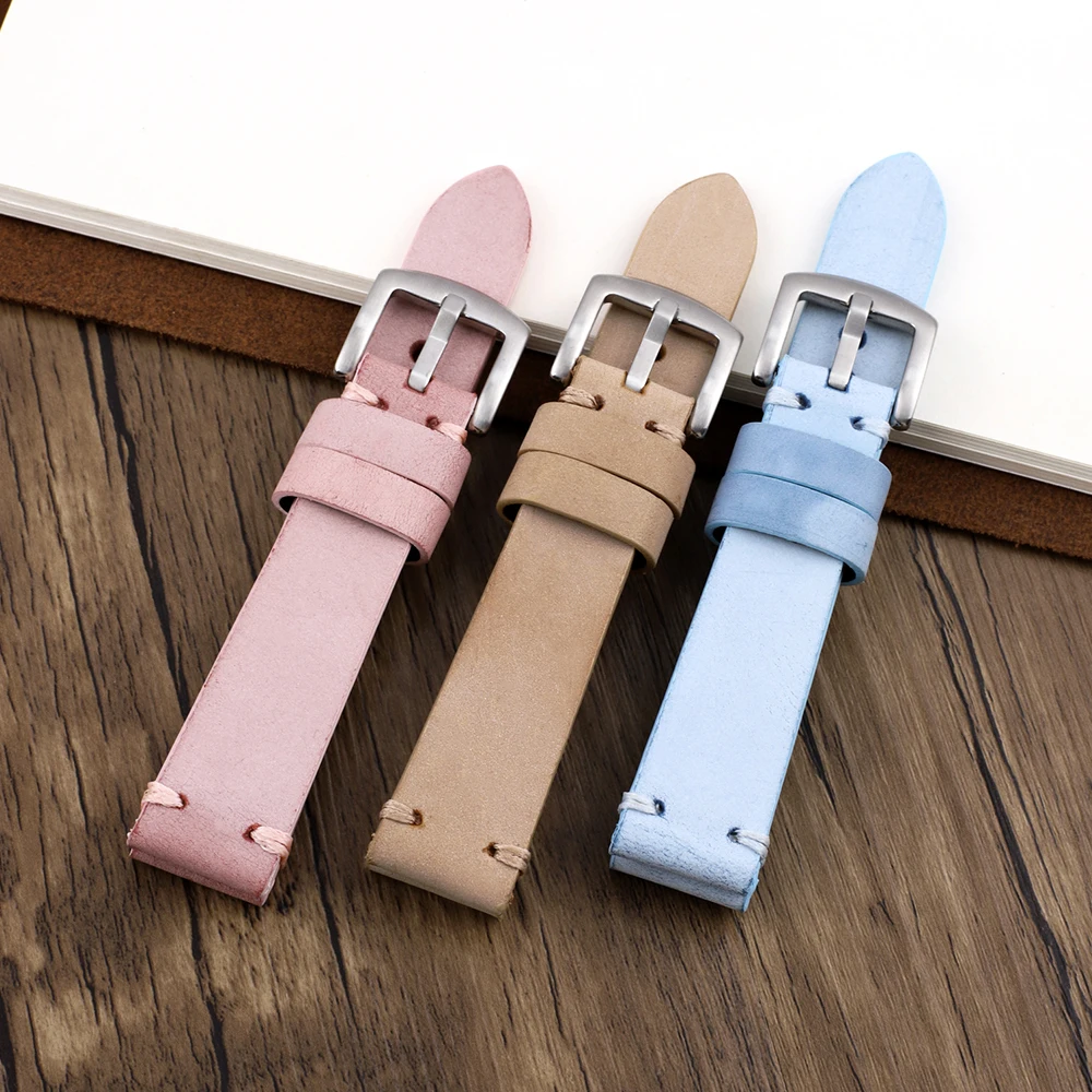 

4.0mm Thick Solid Color White Mist Wax Strap Stainless Steel Silver Buckle 20mm 22mm Multiple Colors Options For Man And Women