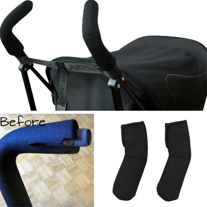 1 Pair Black Neoprene Baby Stroller Grip Cover Carriages Poussette Armrests Handle Protector Cover For Stroller New