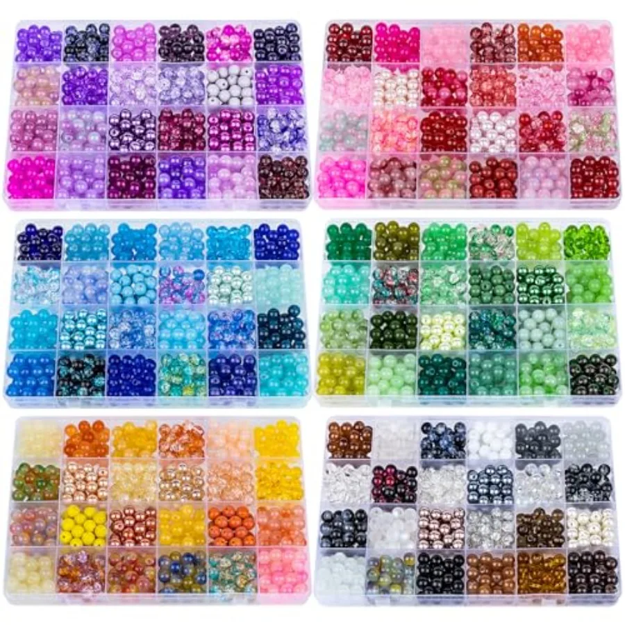 

3600pcs 8mm Glass Beads Making Kit 6Box 144 Colors Dreamy Series Colorful Crystal Beads for DIY Jewelry Crafting