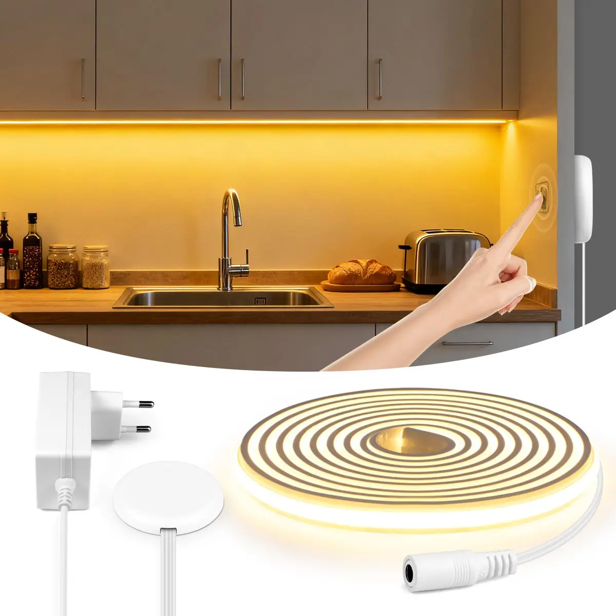 Soft Uniform Glow 24V LED Neon Light Strip Premium Pure Silicone Tube Neon Tape With Penetrable Wood Panel Touch Dimmer Switch