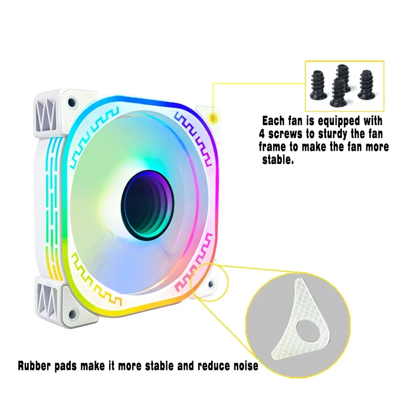 Iwongou 120Mm Fan Rgb Ar12pro Wit 5v3pin Aura Sync Kit Fan Rgb 4pin Pwm Onbeperkte Ruimte Pc Case Koelers 12Cm Ventilador