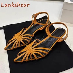 Pointed Toe Cross Tied Womem Sandals Solid Fashion Niche Design Summer Slingback Buckle Strap Hollow Women Shoes New Arrivals