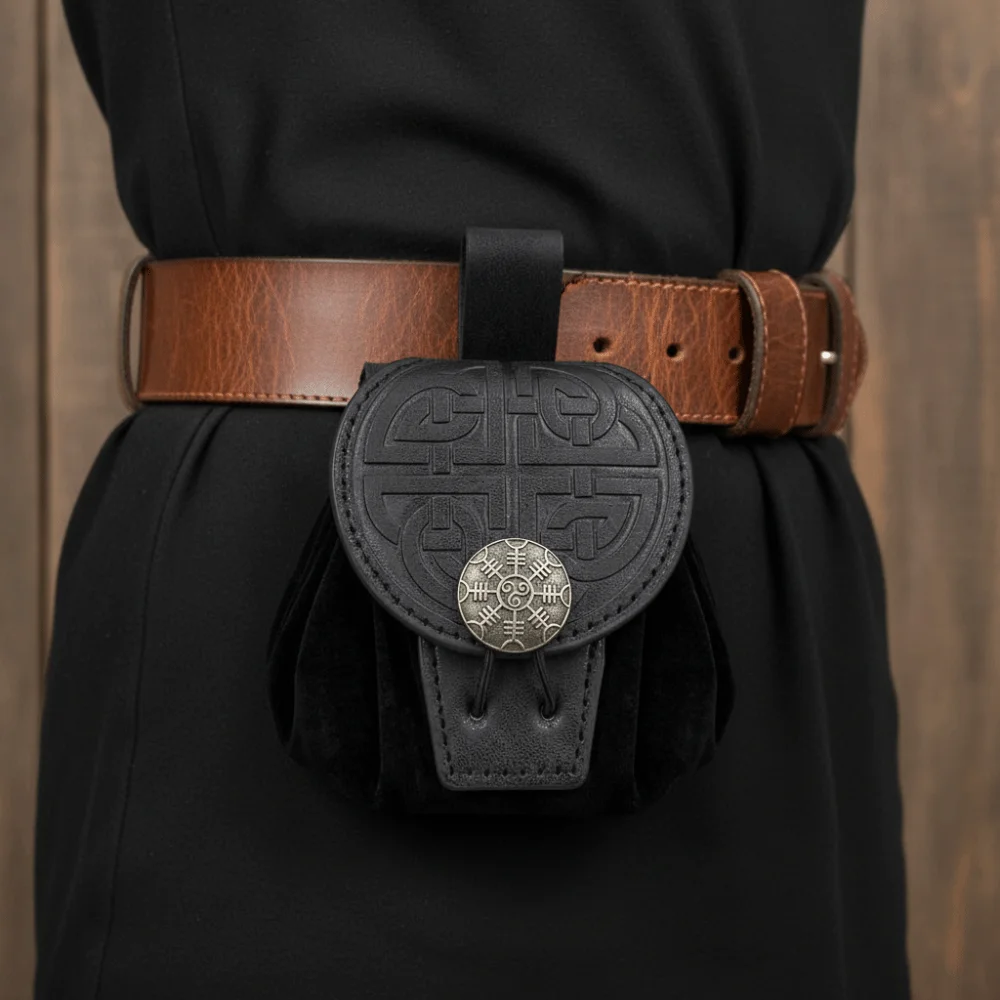 

Retro Vintage Drawstring Fanny Packs Embossed Design Faux Leather Waist Coin Purse Hangable Feature Steampunk Belt Bag Cosplay