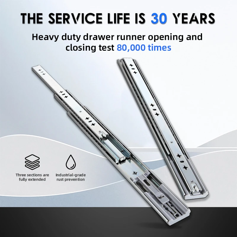 AOLISHENG  Heavy Duty Drawer Slide Rail Three Section DrawerTrack Damping Buffer 53 Wide RV Load Bearing Industrial Slide Rail