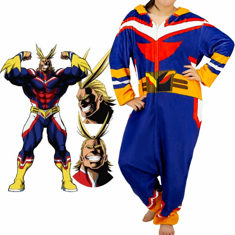 Adult Unisex Cartoon Pajamas Anime My Hero Academia All Might Cosplay Bathrobe Flannel Jumpsuit