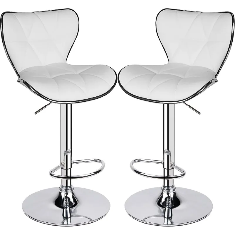 

Leader Shell Back Bar Stools Set of 2, Adjustable Bar Stool with Back, Swivel Barstools (White)