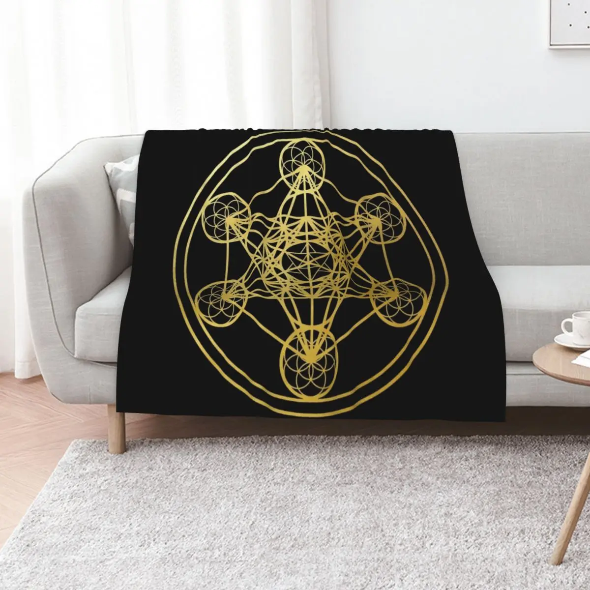 Metatrons Cube gold sacred geometry mandala esoteric symbol Kabbalah Throw Blanket Thermal Soft decorative Blankets
