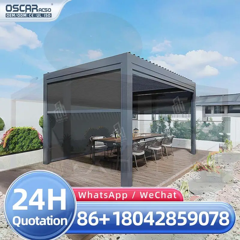 12x12ft Aluminum Shade Pergola Manual Garden Gazebo Powder Coated Outdoor Sunshade with Motorised Option Factory Hot Sale in USA