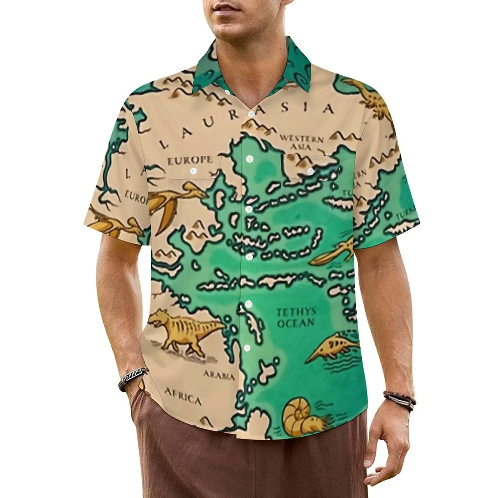 

Earth Map Vacation Shirt Map of The World Hawaii Casual Shirts Men Vintage Blouses Short Sleeve Breathable Graphic Tops