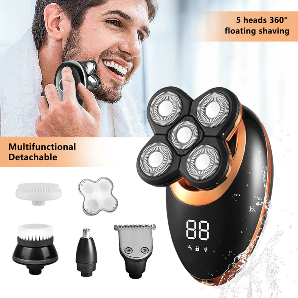 Head Shavers for Bald Men 5D Magnetic Electric Shaver Razor Face Hair Trimmer for Men Wet Dry Detachable Shaving Grooming Kit