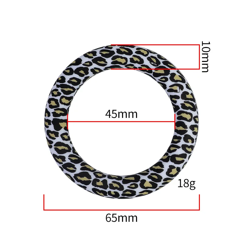 10pcs Baby Silicone Teether Ring 65mm Print Baby Food Grade Nursing Toys DIY Pacifier Chain Necklace Jewelry Gift Accessorios
