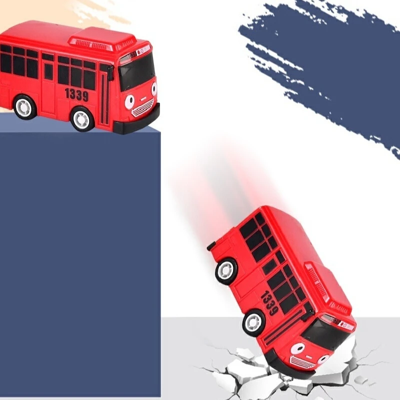 Nowy Zestaw Zabawek Mini Bus Tayo, Mały Autobus z Otwieranymi Drzwiami, Autobus na Napędzie z Funkcją Przesuwania i Odbijania dla Dzieci