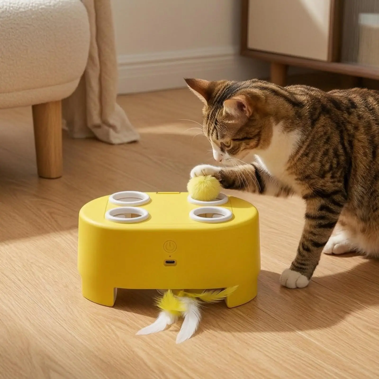 Cat Toy with Feathers Rechargeable Interactive Cat Toy Compact for Cats, Kittens