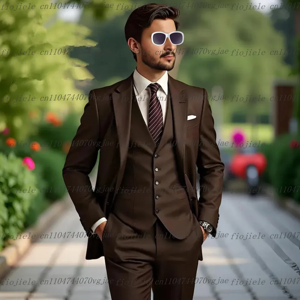 

Dark Brown Formal Occasion Men Suit Wedding Party Groom Groomsman Business Male Tuxedos Customize 3 Piece Set Jacket Vest Pants